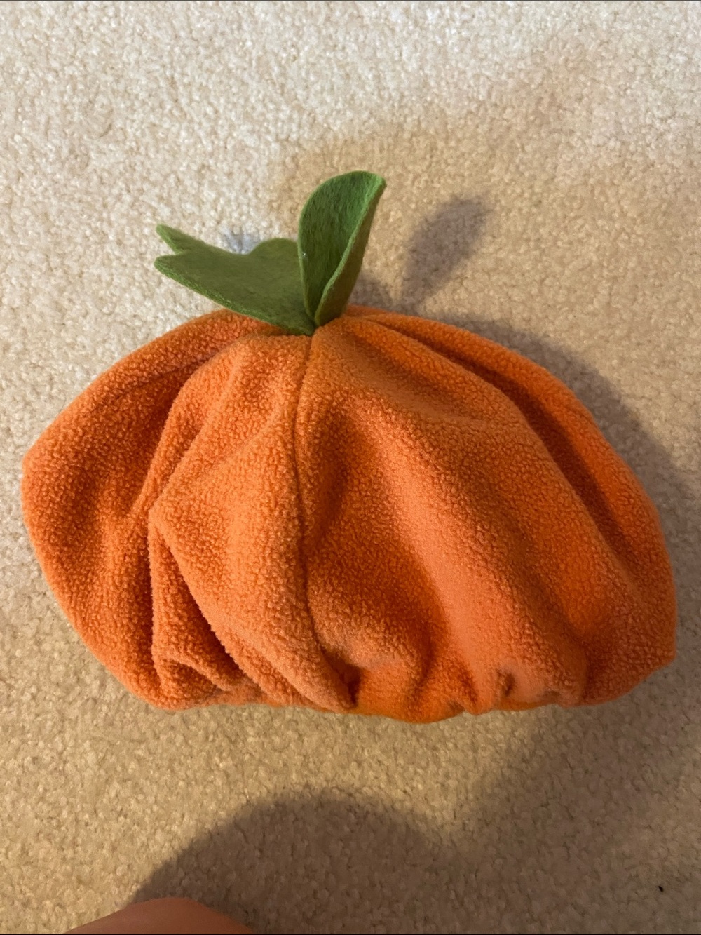 Pottery Barn Kids Orange Pumpkin Hat with Green Leaf